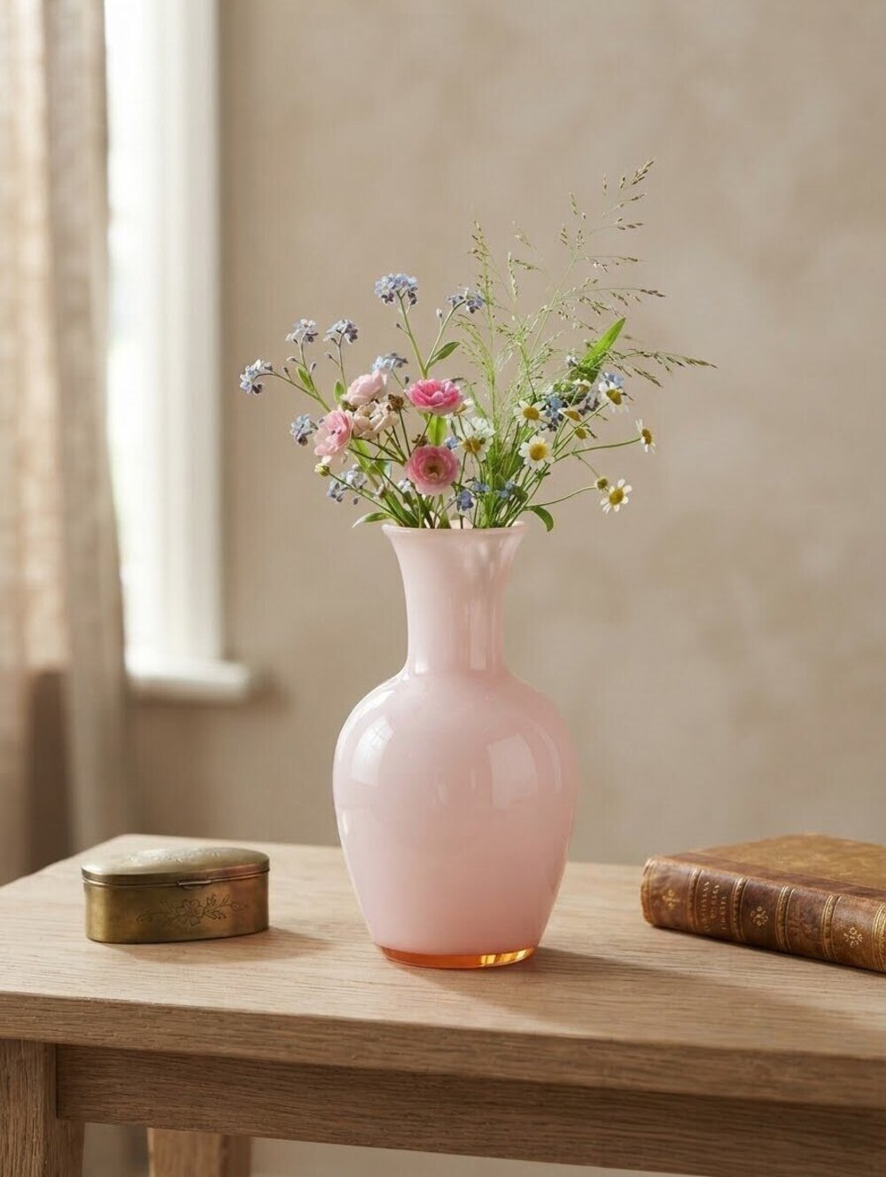 Vintage Pink cased Glass Vase